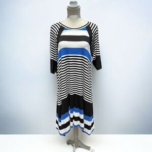 🌻Chris McLaughlin Blue White & Black 1/2 Sleeve Causal Dress Size 14